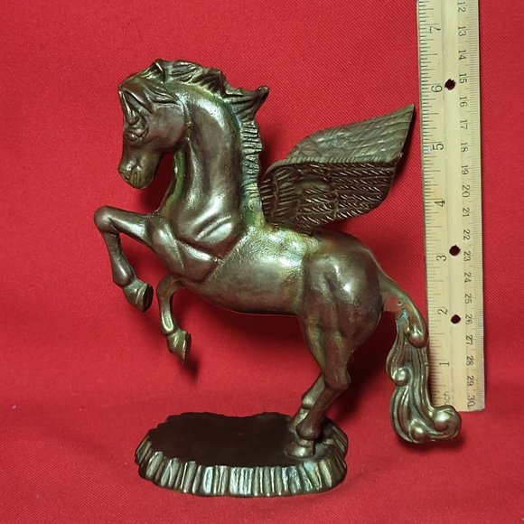 VTG Solid Brass Pegasus Statue Flying Winged Mythical Horse Flowing Mane Fantasy - Picture 9 of 12